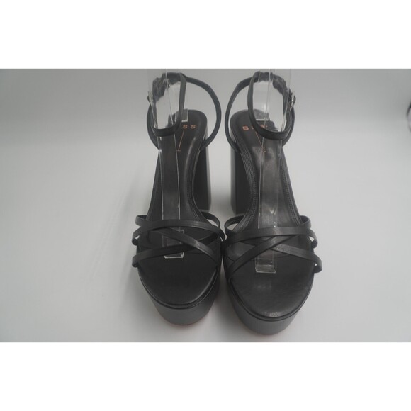Black Suede Studio Strappy Sandals Block Chunky Platform Heels Size 11. New - Picture 2 of 10